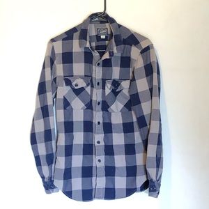J Crew 100% cotton navy and grey plaid shirt